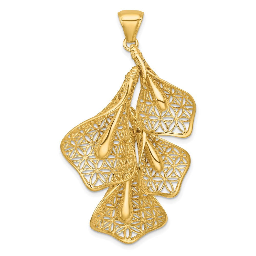 14K Yellow Gold Polished Filigree Calla Lily Flower Pendant