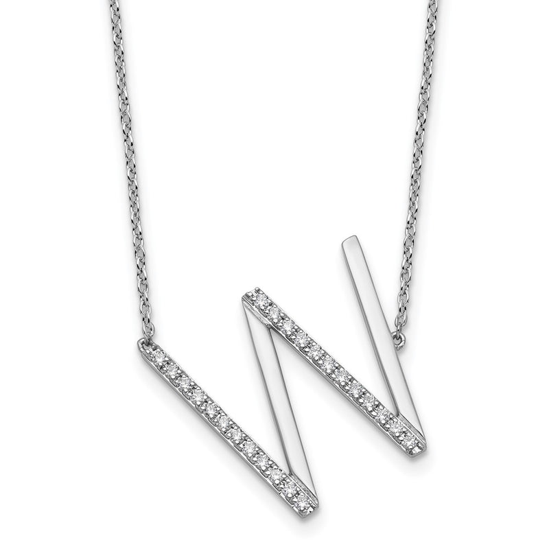 14K White Gold Sideways Diamond Initial W 18 Inch Necklace