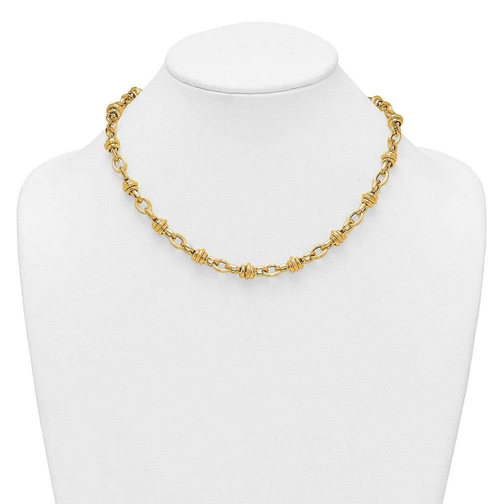 14K Yellow Gold Polished and Textured Round and Oval Fancy Chain 18 Inch Necklace