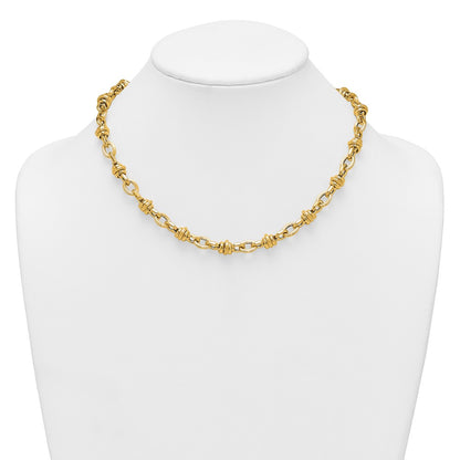 14K Yellow Gold Polished and Textured Round and Oval Fancy Chain 18 Inch Necklace