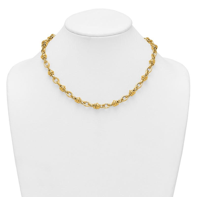14K Yellow Gold Polished and Textured Round and Oval Fancy Chain 18 Inch Necklace