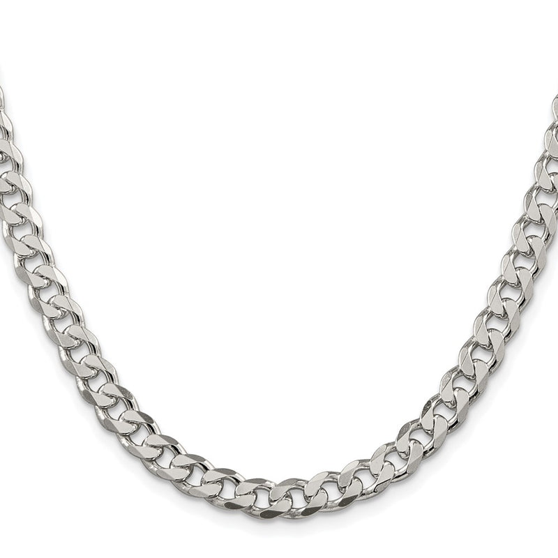 Sterling Silver Rhodium-plated 7mm Pav‚ Curb 26 Inch Chain