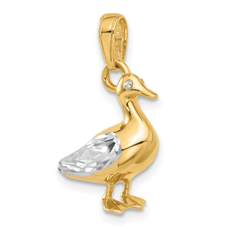 14K Yellow Gold and Rhodium Diamond-cut 3-D Duck Pendant