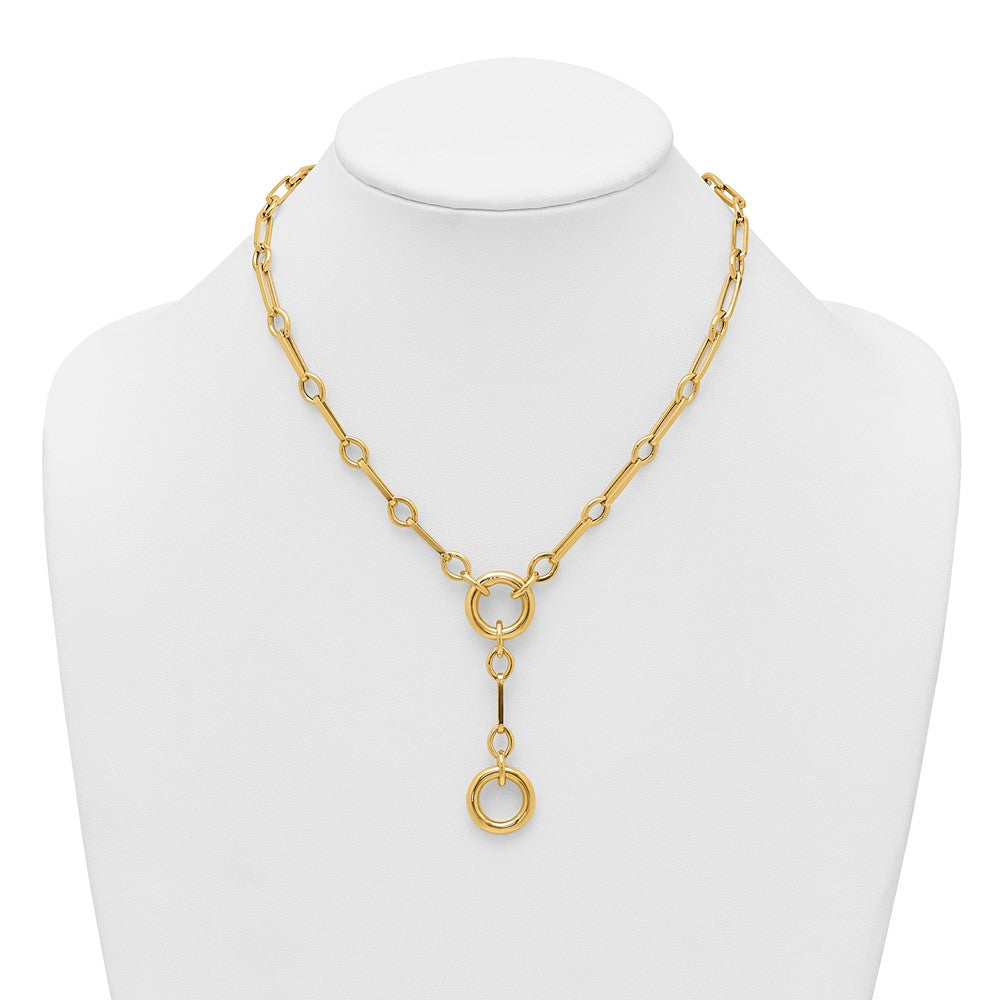 14K Yellow Gold Polished Fancy Long Link with Circles 17.5 Inch Y-Drop Necklace