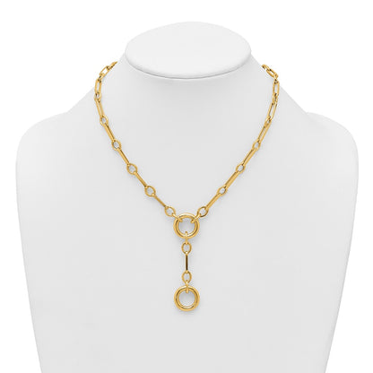 14K Yellow Gold Polished Fancy Long Link with Circles 17.5 Inch Y-Drop Necklace