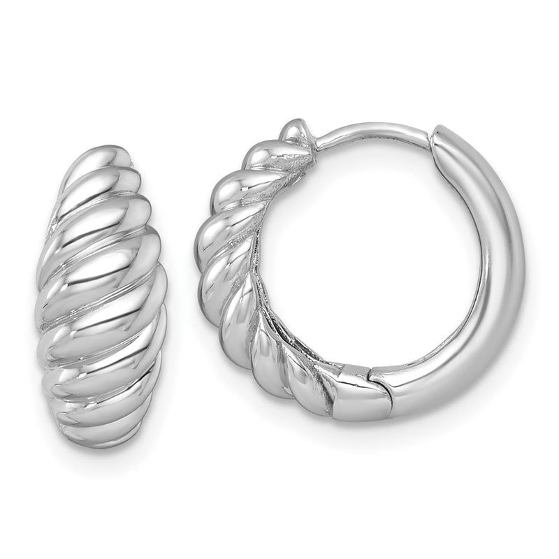 14K White Gold Polished Twisted Tapered Hinged Hoop Earrings