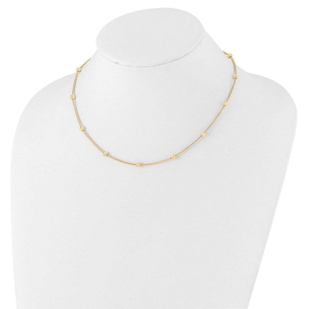 14K Yellow Gold Polished Diamond-cut Beads and Mesh Chain 17 Inch Necklace