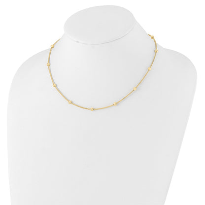 14K Yellow Gold Polished Diamond-cut Beads and Mesh Chain 17 Inch Necklace