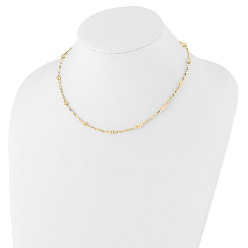 14K Yellow Gold Polished Diamond-cut Beads and Mesh Chain 17 Inch Necklace