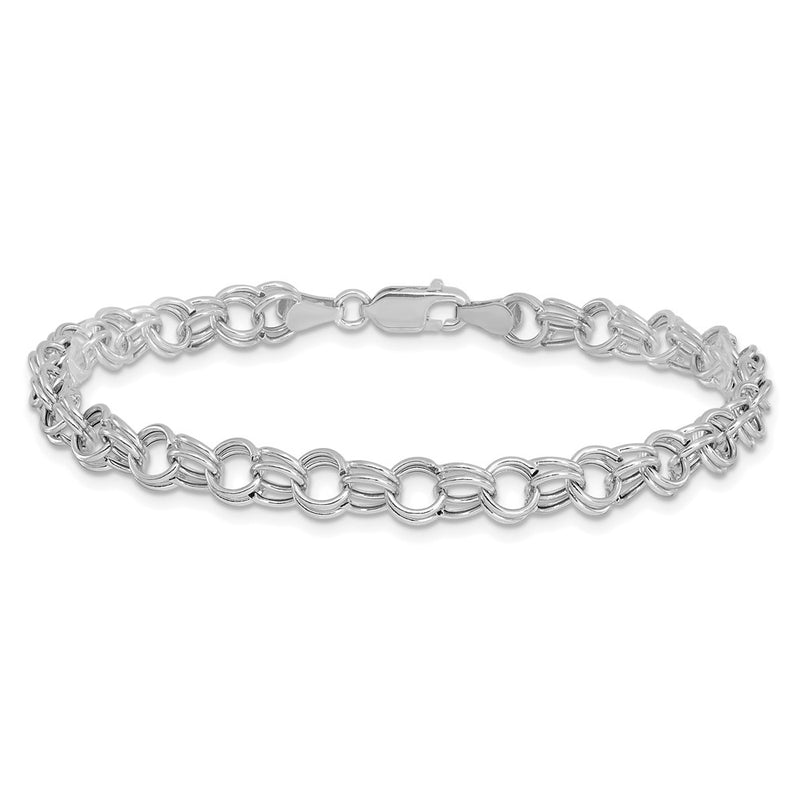 14K White Gold 6mm Hollow Double Link 7 Inch Charm Bracelet