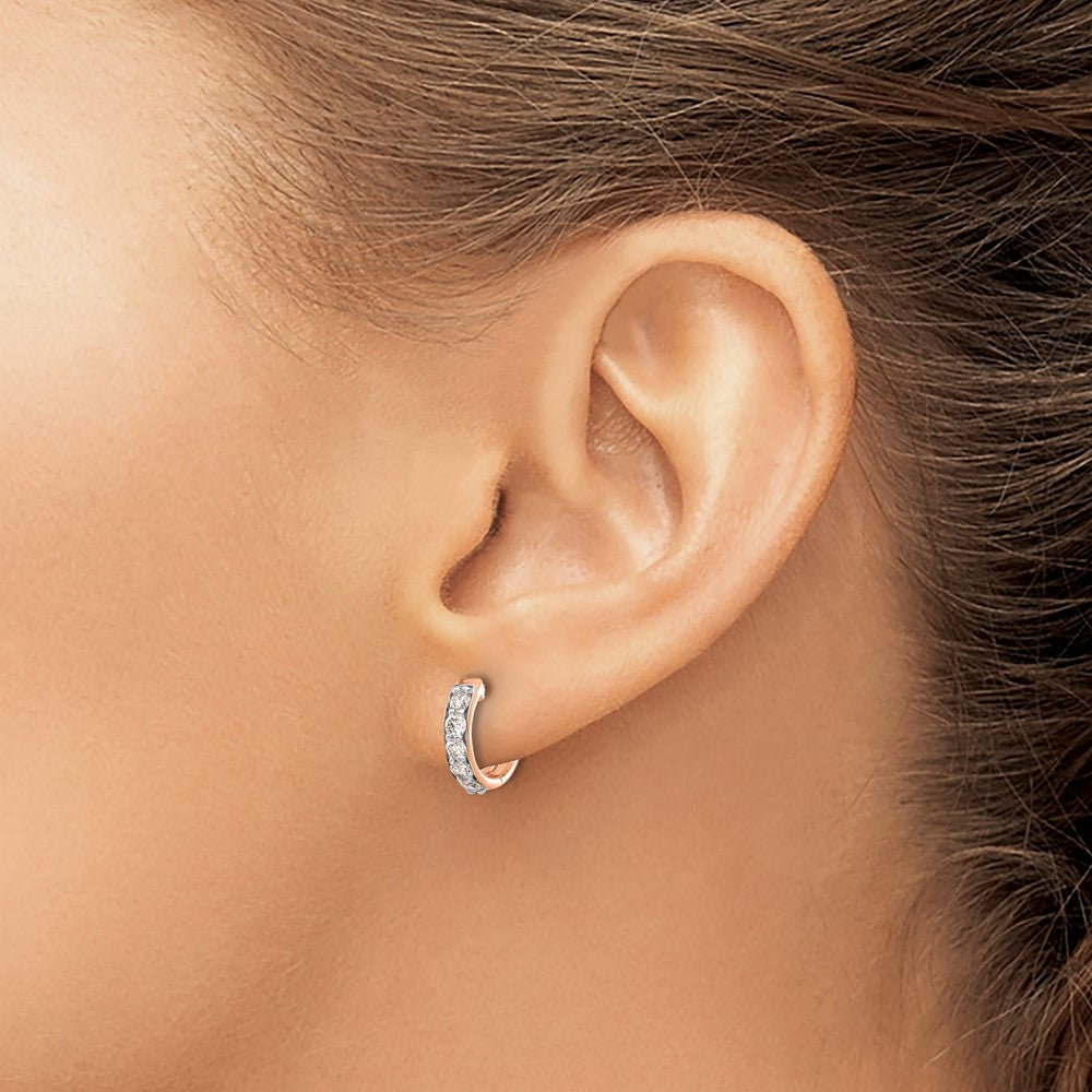 14K Rose Gold 1/2 carat Diamond Hinged Hoop Earrings