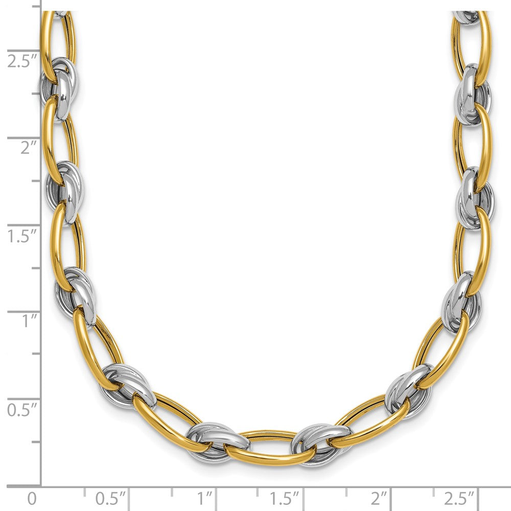 14K Two-Tone Gold Two-tone Polished 7mm Fancy Oval Chain 17.75 Inch Necklace