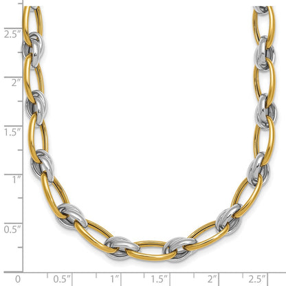 14K Two-Tone Gold Two-tone Polished 7mm Fancy Oval Chain 17.75 Inch Necklace