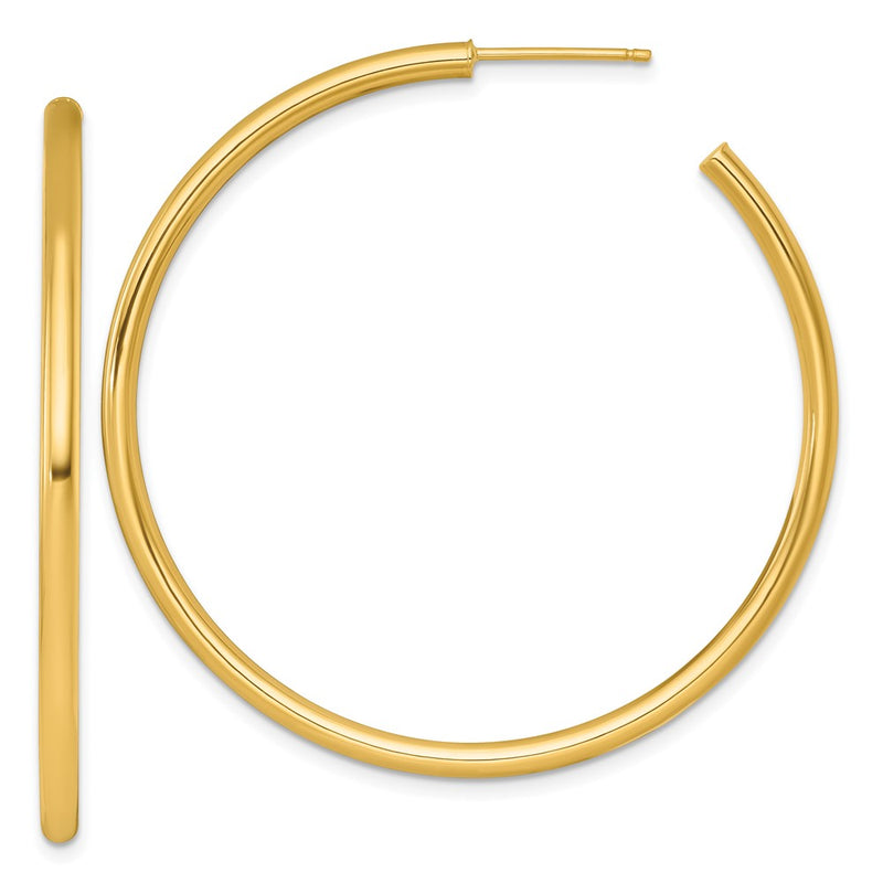 14K Yellow Gold Polished 2.5 x 50mm Tube C-Hoop Post Earrings