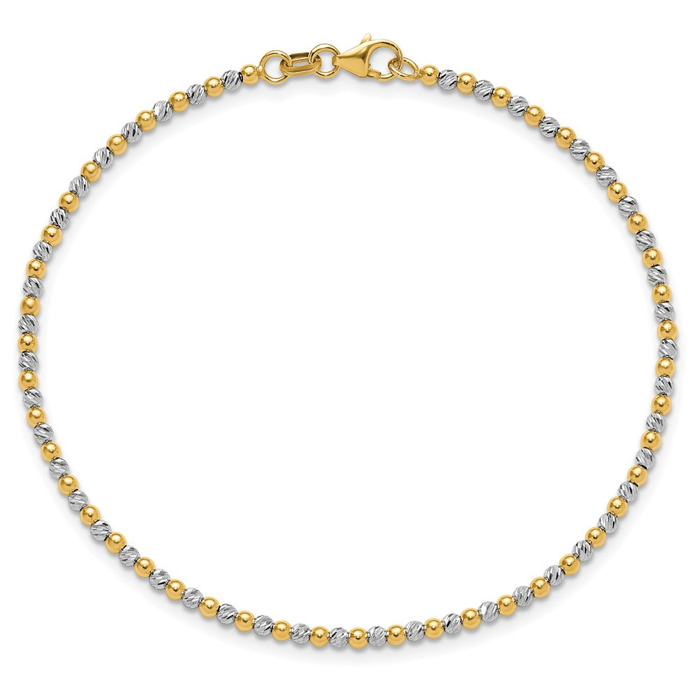 14K Two-Tone Gold Two-tone Diamond-cut Beaded 7.5 Inch Bracelet