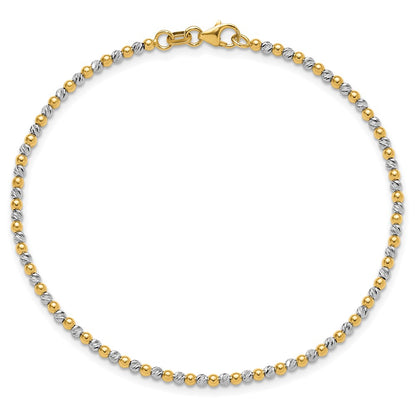 14K Two-Tone Gold Two-tone Diamond-cut Beaded 7.5 Inch Bracelet