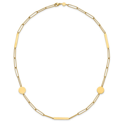 14K Yellow Gold Polished Paperclip Link with Circles and Bars 18 Inch Necklace