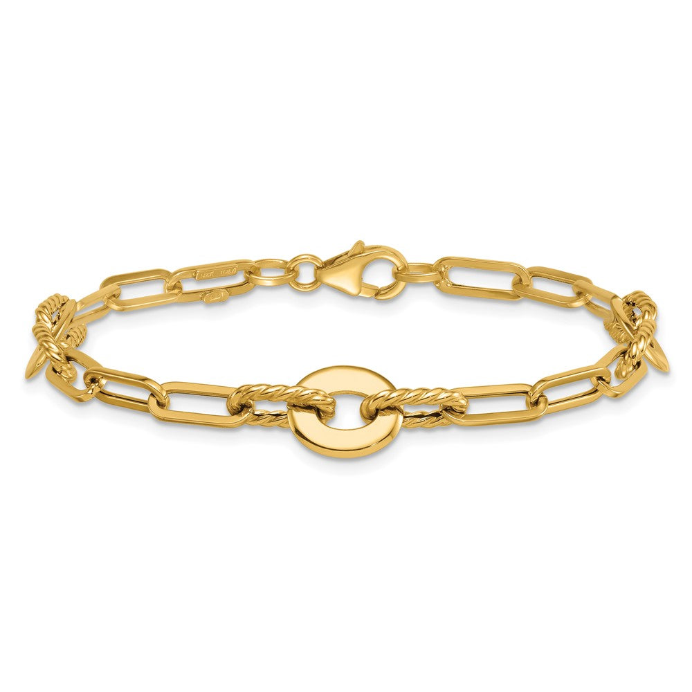 14K Yellow Gold Polished and Twisted 9.2mm Open Link Chain Bracelet