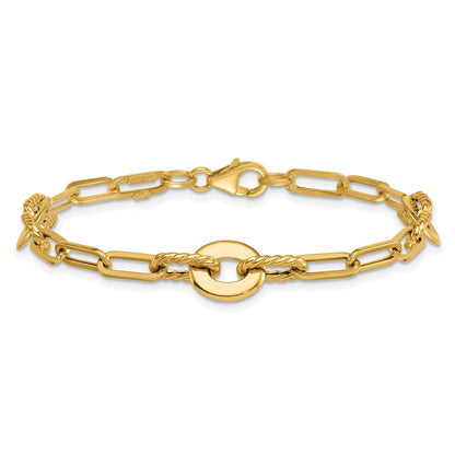 14K Yellow Gold Polished and Twisted 9.2mm Open Link Chain Bracelet
