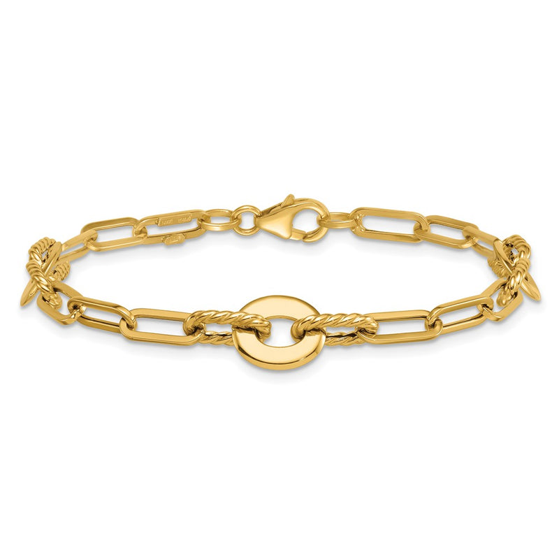 14K Yellow Gold Polished and Twisted 9.2mm Open Link Chain Bracelet