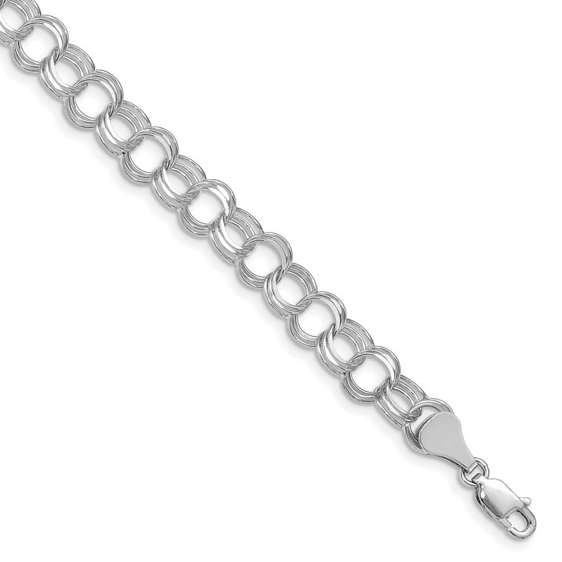 14K White Gold 7mm Solid Triple Link 8 Inch Charm Bracelet
