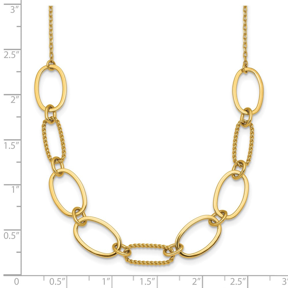 14K Yellow Gold Polished And Twisted 9.5mm Oval Links 16 Inch Necklace Plus 2 Inch Extender
