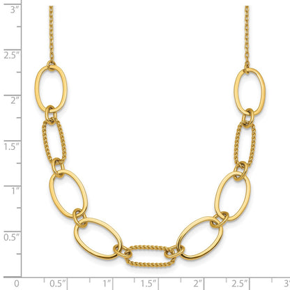 14K Yellow Gold Polished And Twisted 9.5mm Oval Links 16 Inch Necklace Plus 2 Inch Extender