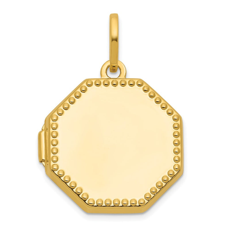 14K Yellow Gold Polished with Beaded Border 18mm Octagon Shaped Locket