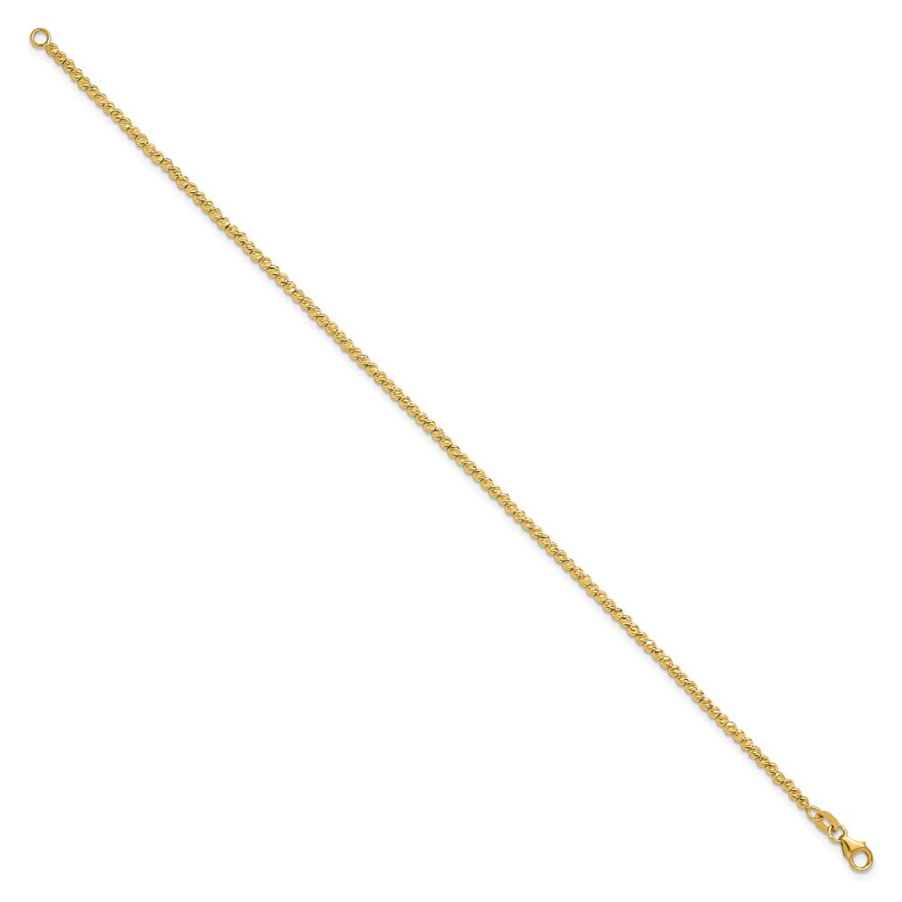 14K Yellow Gold Polished and Diamond-cut Round Beaded 7.5 Inch Bracelet