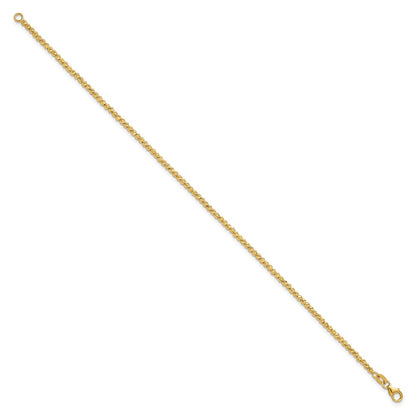 14K Yellow Gold Polished and Diamond-cut Round Beaded 7.5 Inch Bracelet