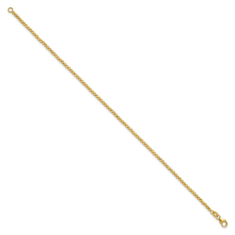 14K Yellow Gold Polished and Diamond-cut Round Beaded 7.5 Inch Bracelet