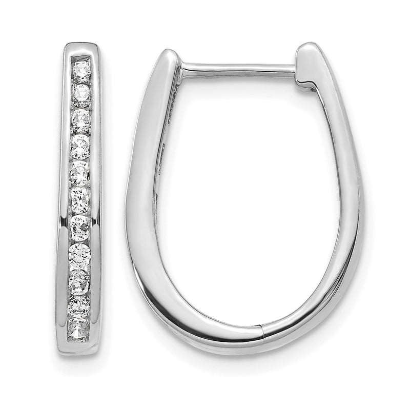 14K White Gold 1/2 carat Diamond Channel-set Oval Hinged Hoop Earrings