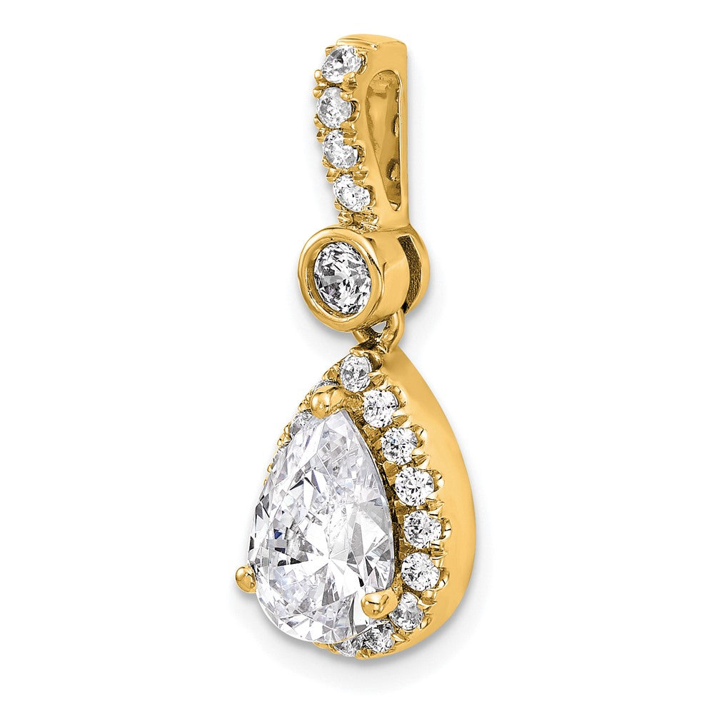 14K Yellow Gold 2 carat Certified Lab Grown Diamond VS/SI+ G+ Pear Complete Halo Pendant