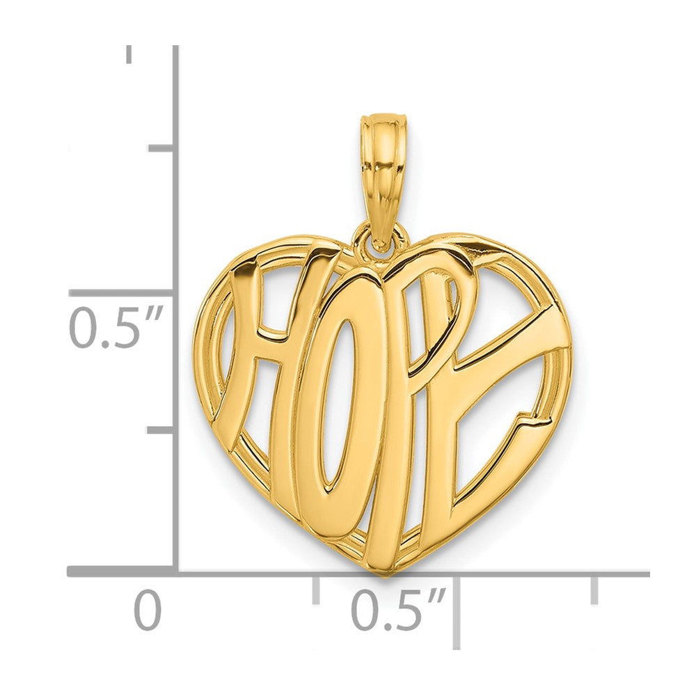 14K Yellow Gold Polished HOPE Heart Charm