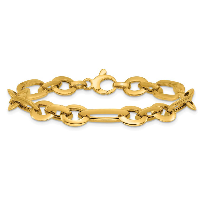 14K Yellow Gold Polished 7.75mm Long Knife Edge Link 7.5 Inch Bracelet