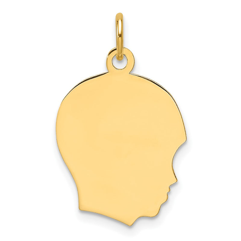 14K Yellow Gold Plain Medium Facing Right Engravable Boy Head Charm