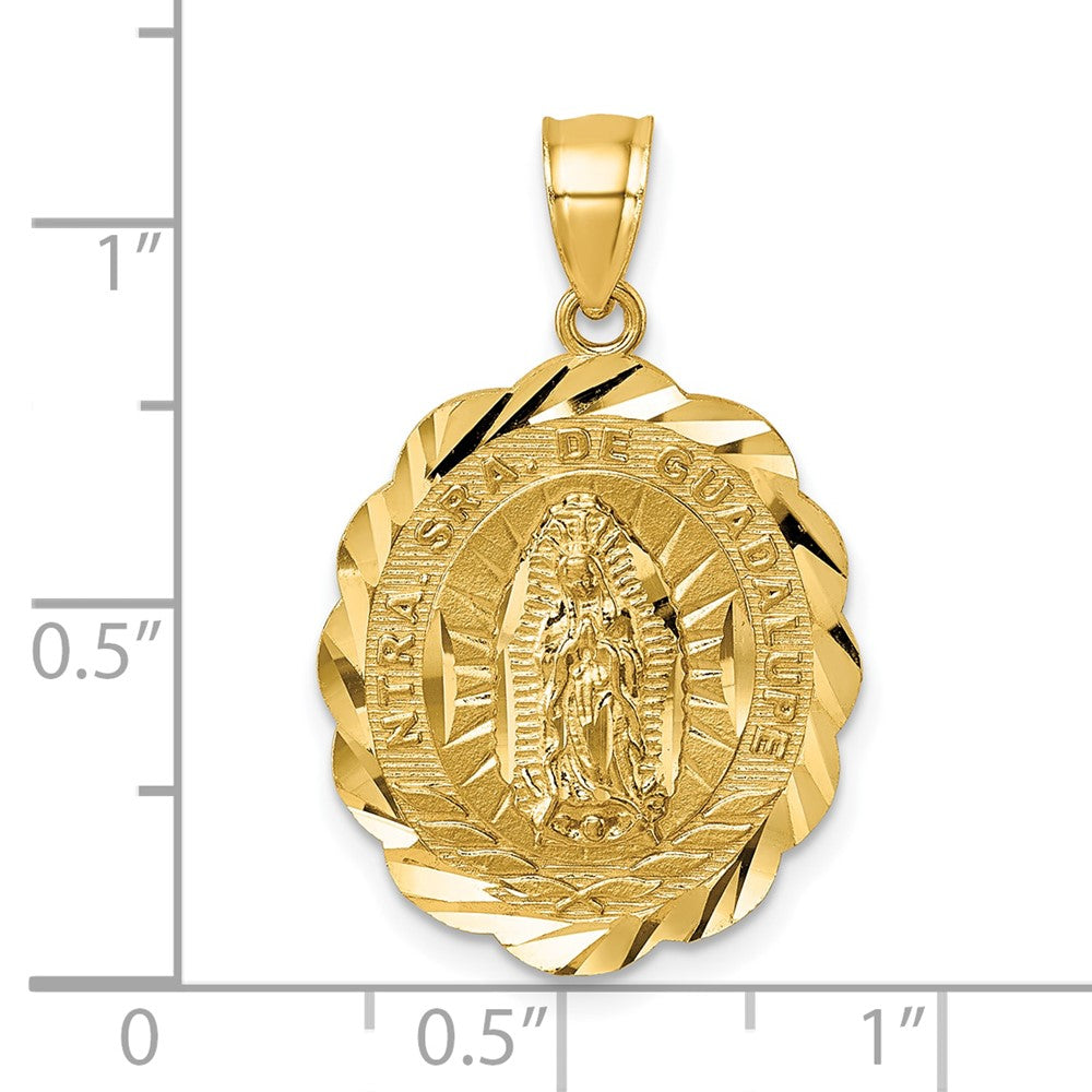 14K Yellow Gold Polished Diamond-cut Spanish Ntra. Sra. De Guadalupe Oval Pendant