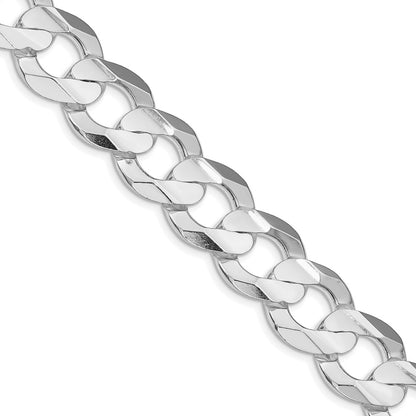 Sterling Silver Rhodium-plated 15.75mm Concave Beveled Curb 24 Inch Chain