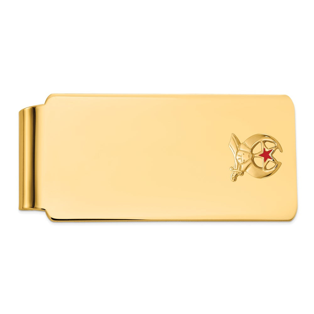 14K Yellow Gold Men's Polished and Textured with Red Enamel Masonic Shriner Large Money Clip