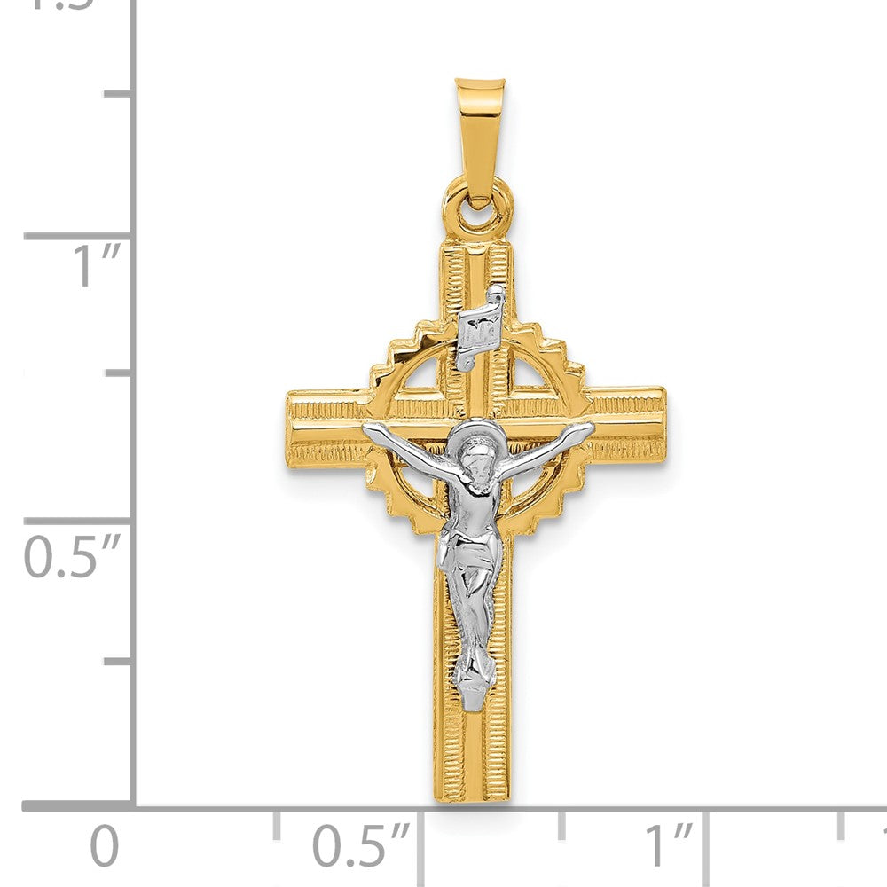 14K Two-Tone Gold Hollow INRI Iona Crucifix Pendent