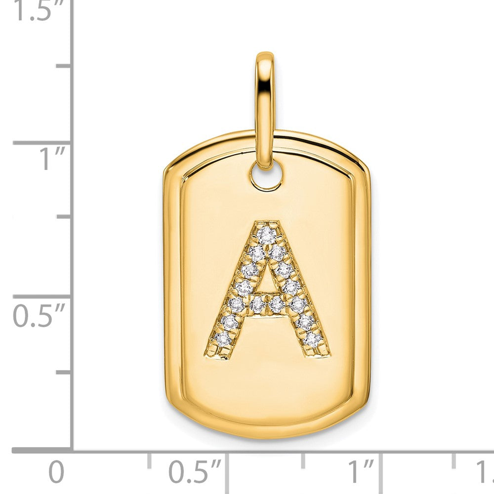 14K Yellow Gold Diamond Initial A Dog Tag Charm