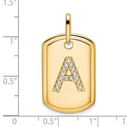 14K Yellow Gold Diamond Initial A Dog Tag Charm