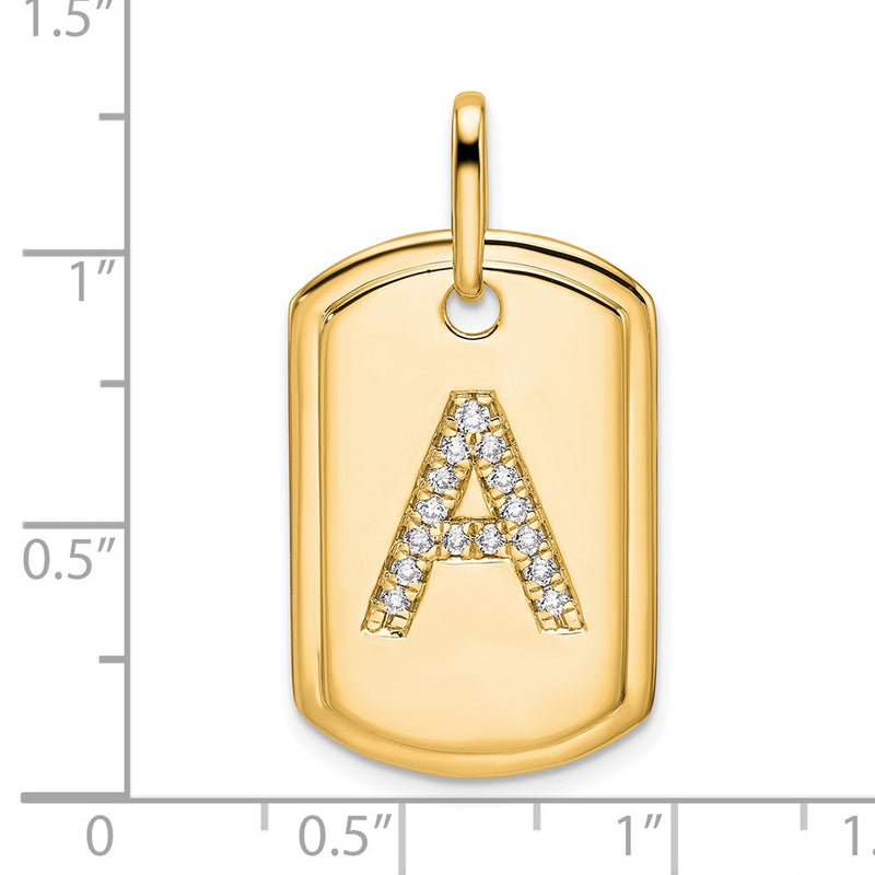 14K Yellow Gold Diamond Initial A Dog Tag Charm