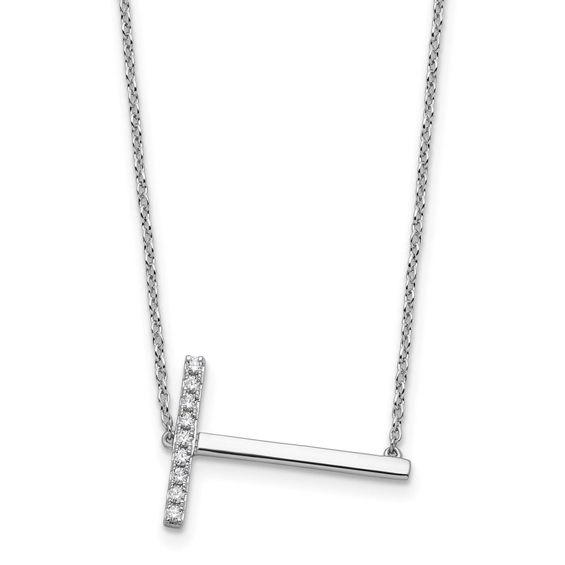 14K White Gold Sideways Diamond Initial T 18 Inch Necklace