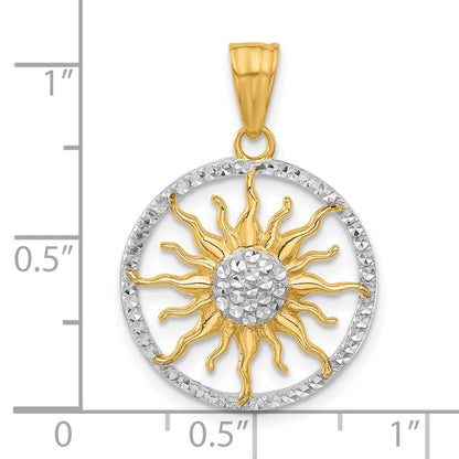 14K Yellow Gold and Rhodium Diamond-cut Sun Pendant