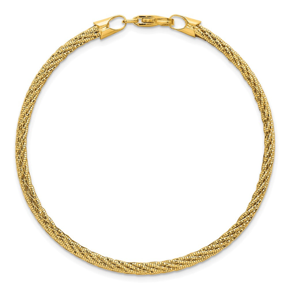 14K Yellow Gold Polished and Diamond-cut Round Woven Wire 7.5 Inch Bracelet