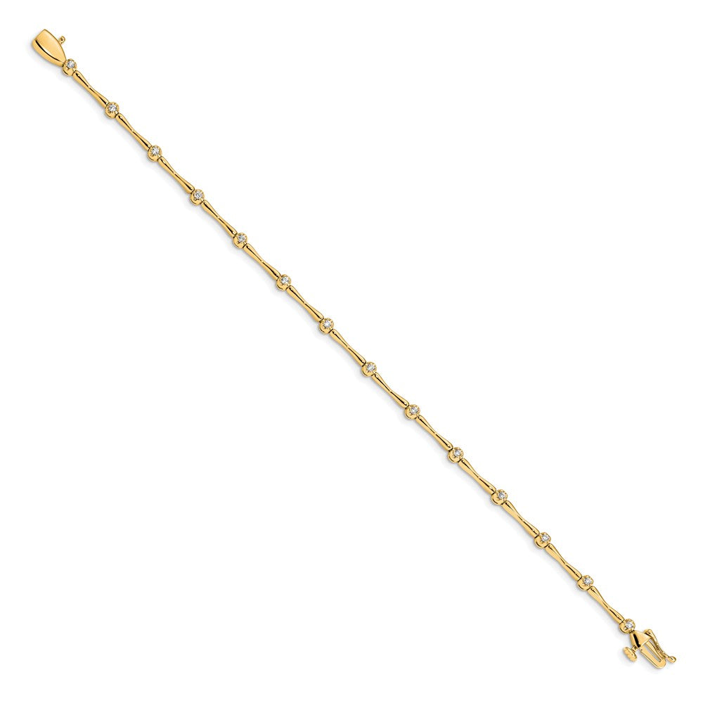 14K Yellow Gold Polished Complete 1/4 carat Diamond and Bar Link 7 Inch Bracelet