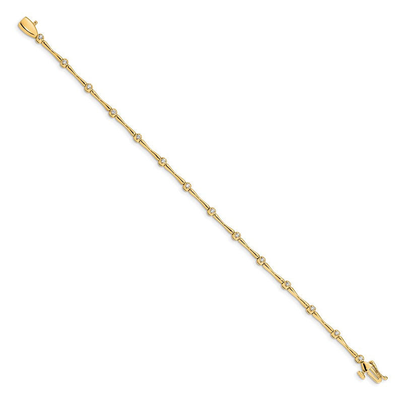 14K Yellow Gold Polished Complete 1/4 carat Diamond and Bar Link 7 Inch Bracelet