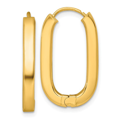 14K Yellow Gold Polished 3.25mm Oval Square Tube Hinged Hoop Earrings