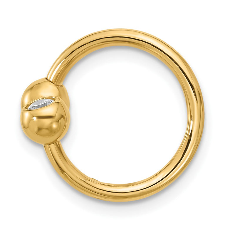 14K Yellow Gold 14 Gauge Polished CZ Cartilage Ring